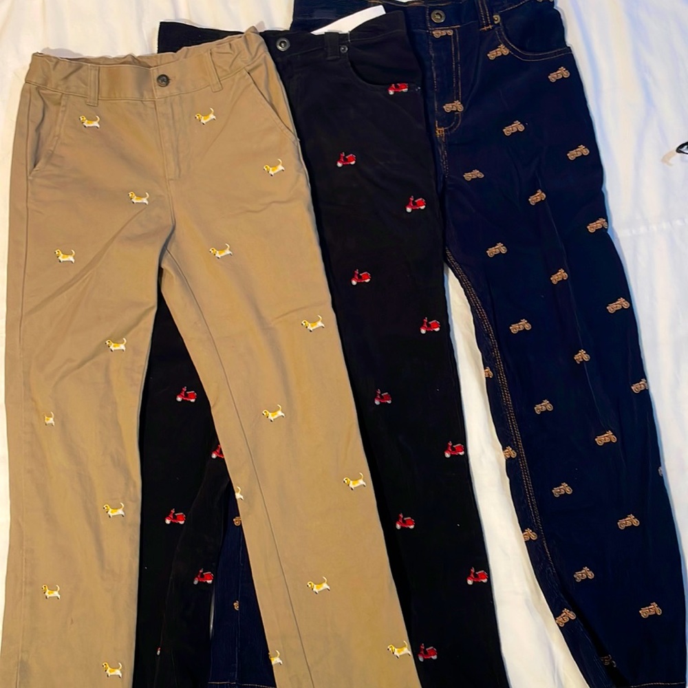 3 pairs embroidered size 10 boys pants. Never worn. Heartstrings/ Janie & Jack